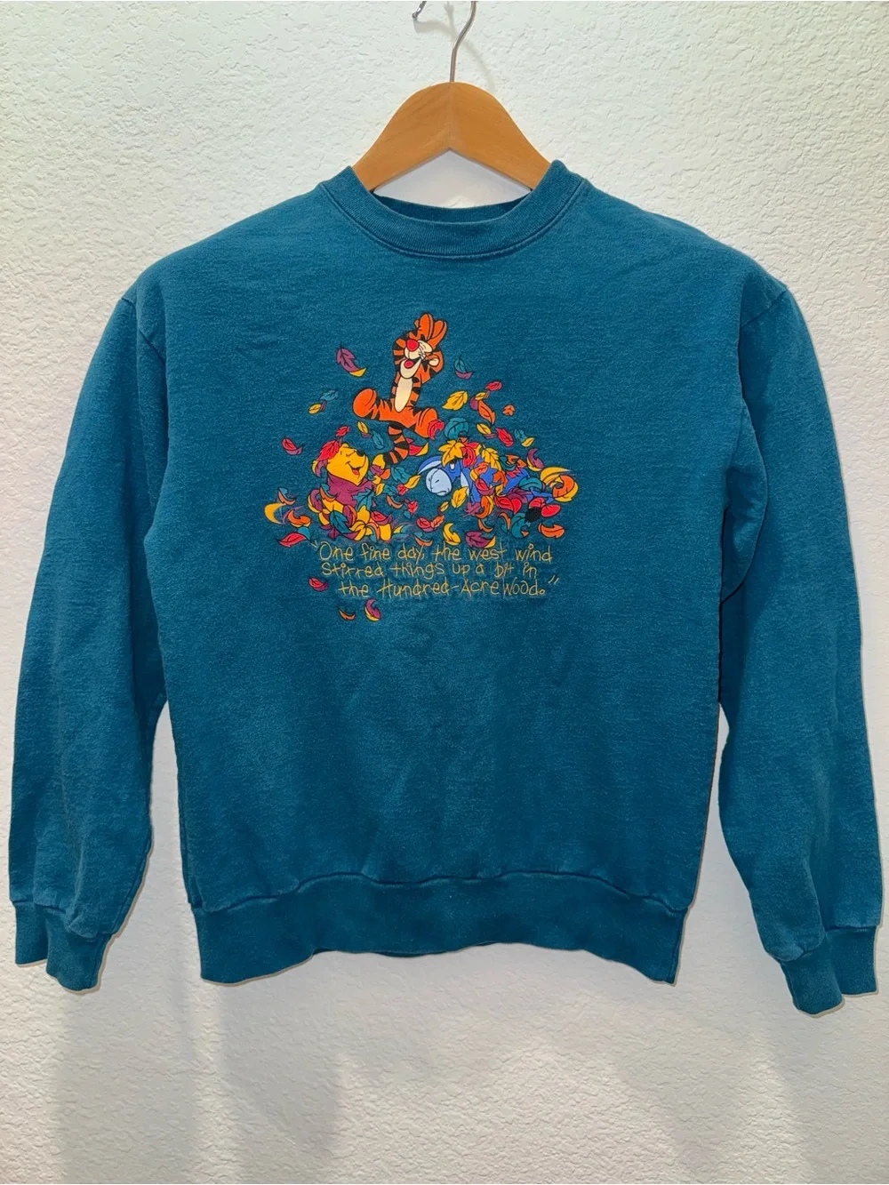 Vintage Disney Winnie the Pooh Teal Crewneck Sweatshirt Kids Large